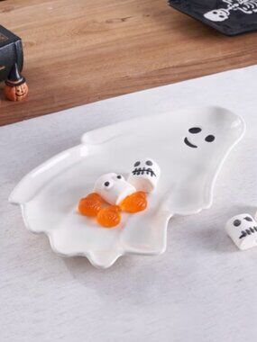 Way To Celebrate Halloween Ceramic Ghost Figural Earthenware Treat Tray Decor